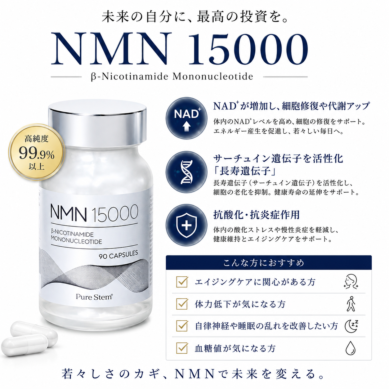 PureStem NMNサプリメント15000 ( 90粒 )