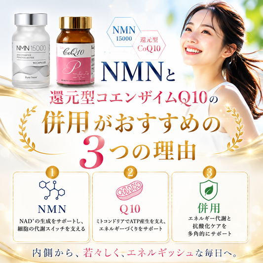 NMNと還元型コエンザイムQ10の併用で、細胞レベルのエネルギーケアへ。